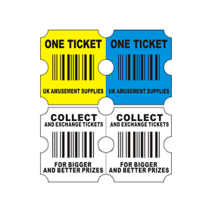 Fabulously designed half size generic redemption tickets with alternative yellow and blue tickets on the top side and on the bottom side pure white. Description on the top side is “One Ticket” and on the bottom side “Collect and Exchange Tickets For Bigger And Better Prizes”. Industry standard size 160g 4,000 Tickets per pack (50 Packs of tickets per box) Half sized tickets use less storage Each ticket is bar-coded and double sided. Please note these tickets will only work on certain ticket stations which you should check if compatible with your ticket stations.