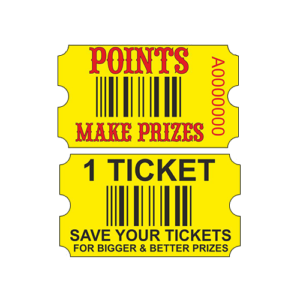 Stunning eye catching design of a pure yellow coloured generic redemption ticket. Description on the top side is “Points Make Prizes” and on the bottom side “1 Ticket Save Your Tickets For Bigger & Better Prizes”. Industry standard size 160g 3,000 Tickets per pack (30 Packs of tickets per box) Each ticket is bar-coded and double sided.